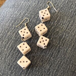 White Dice Drop Earrings